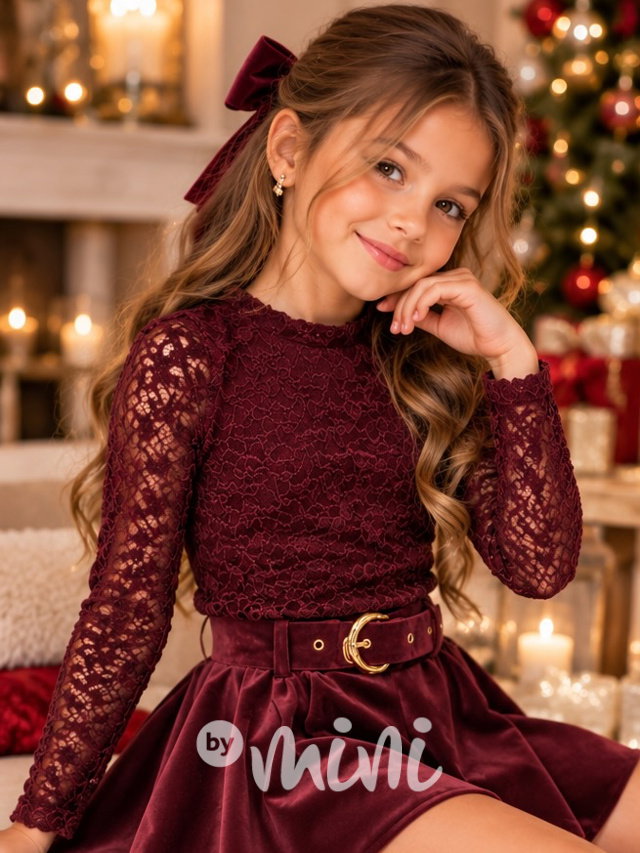 Velvet krajková blůzka bordo