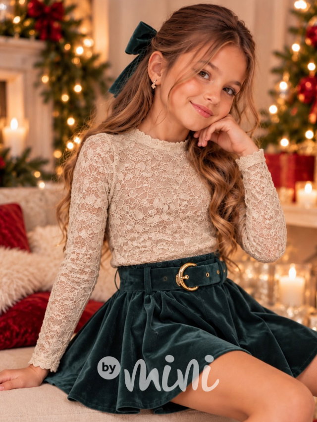 Velvet krajková blůzka beige