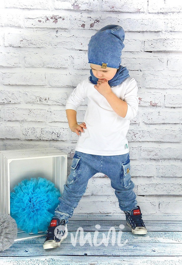 Jeans kapsáče + jeans houmleska s nákrčníkem