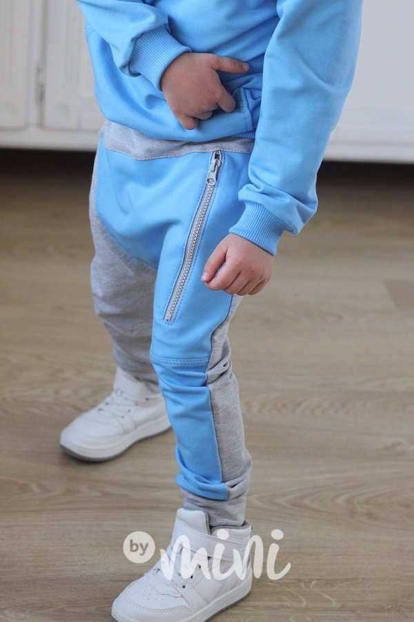 Sky blue/grey baggy tepláčky se zipem