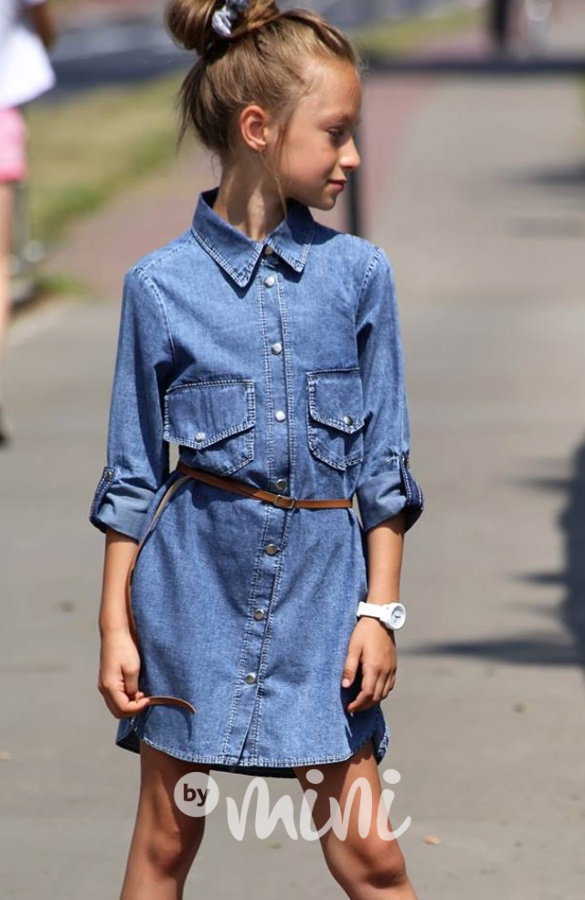 Košilové jeans šaty/tunika s páskem