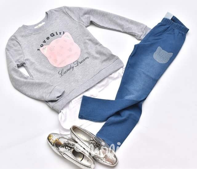 Dívčí set -  mikčokošile + jeans legíny GREY