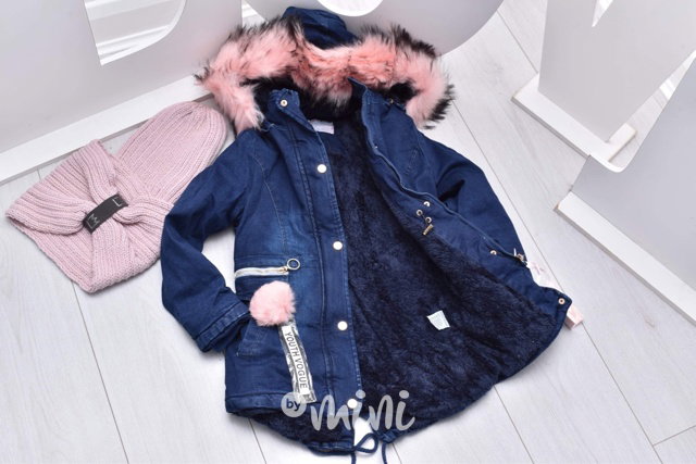 Zimní jeans parka s kožešinkou light pink