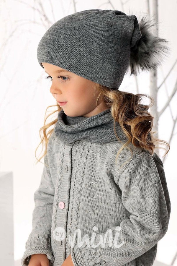 Winter dark grey pompon set