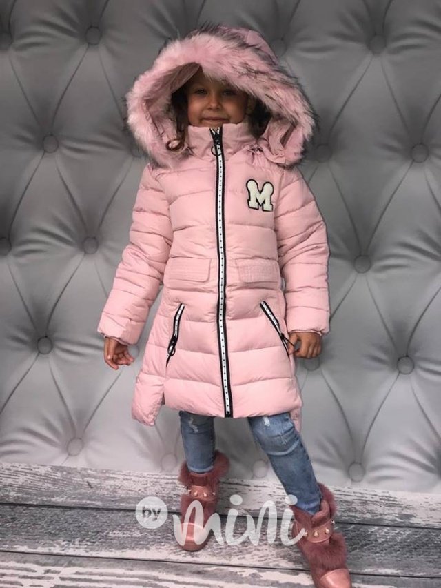 Dívčí zimní kabát "M" pudrově růžový