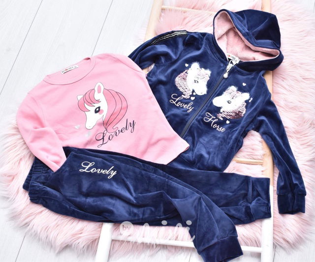 3ks Pony semišová souprava modrá