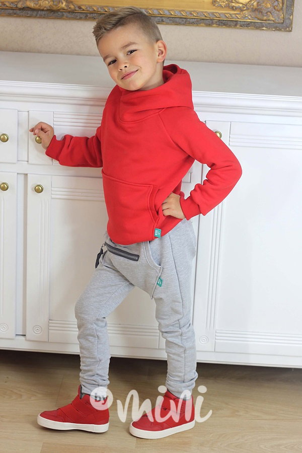 Šedé vyteplené baggy tepláčky se zipem