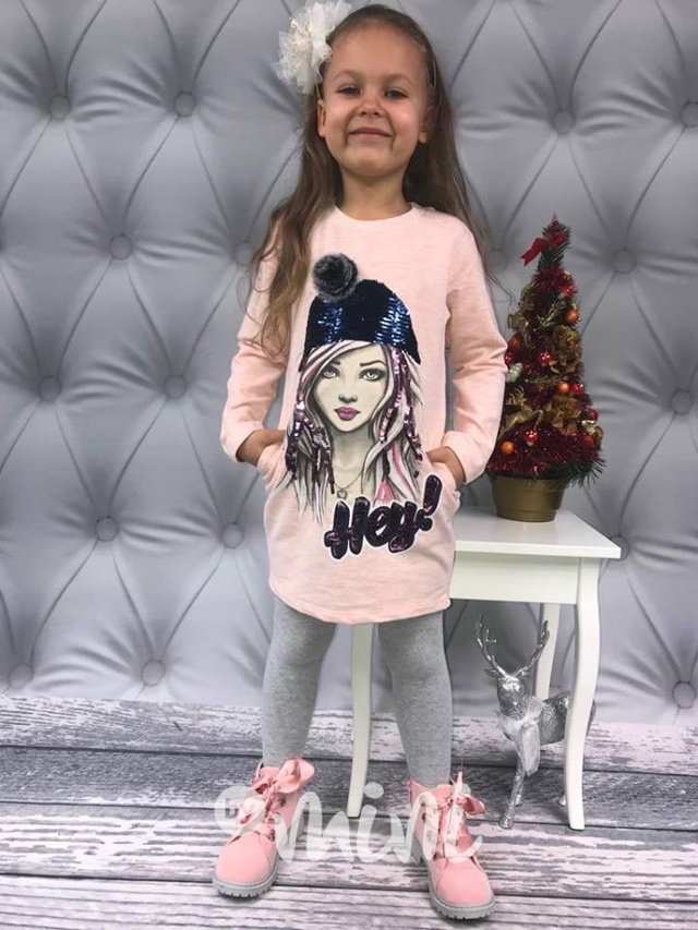 Hey hoodie tunika pink melange