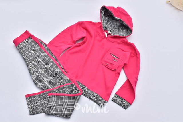 Pink karo dívčí komplet