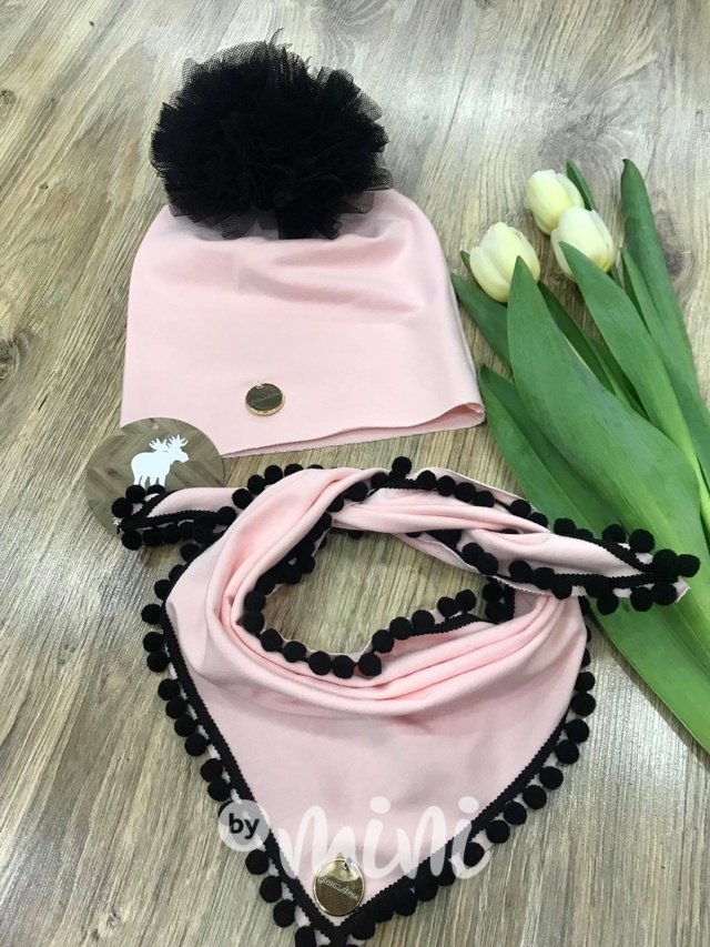 Pink black pompon set