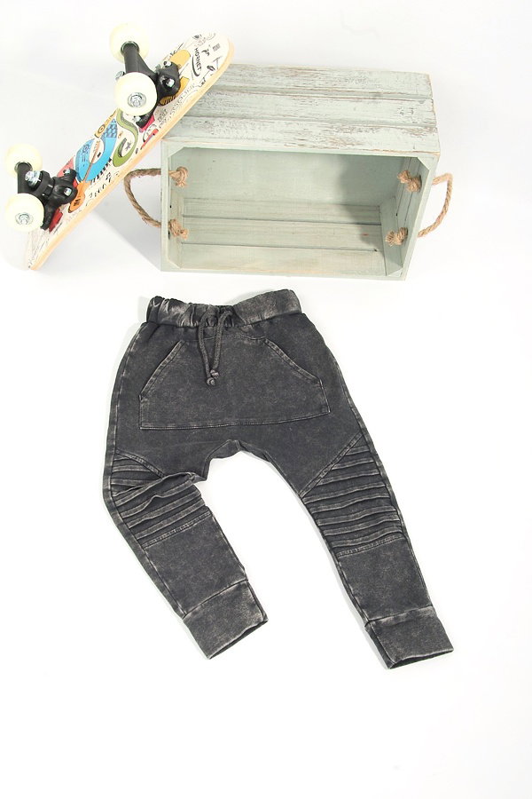 Acid wash biker pants černé
