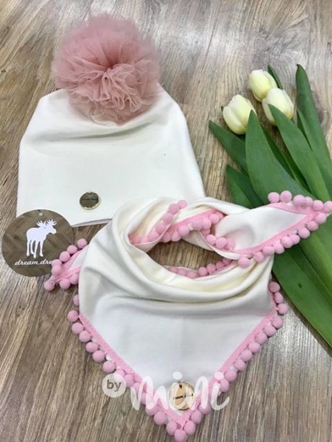 Cream/Pink pompon set