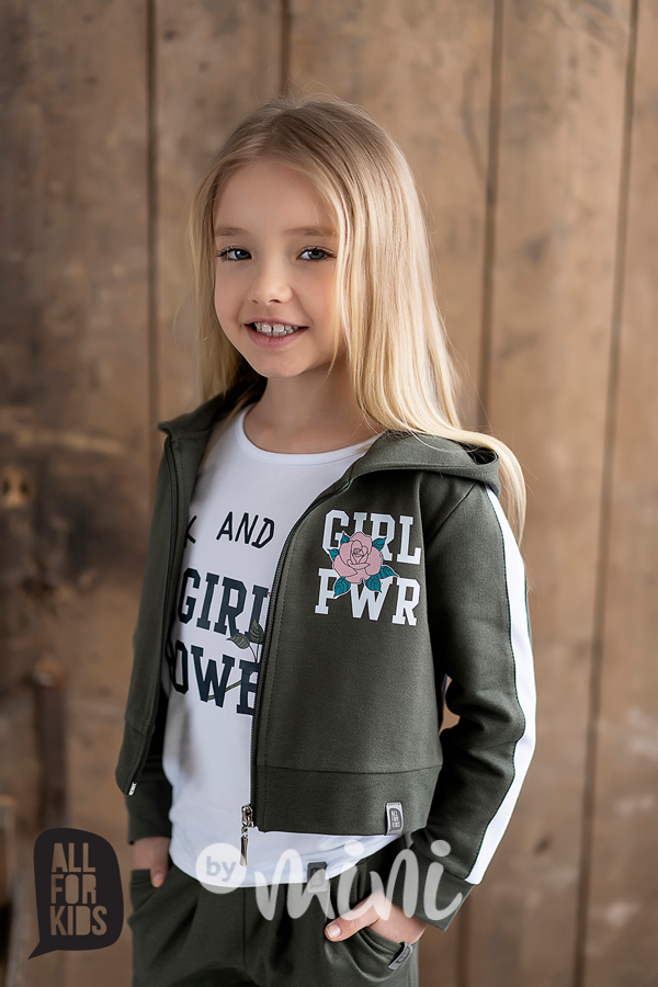 Girl power short dívčí mikina khaki na zip