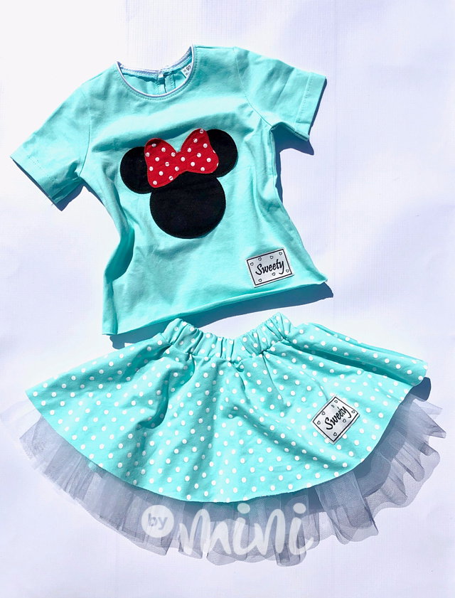 Minnie set mentol - tylová sukně a triko