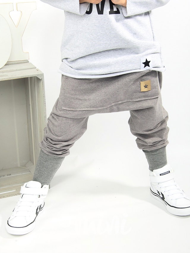 Fashion dětské baggy STAR s dlouhým nápletem šedé