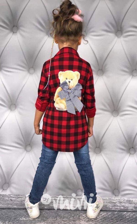 Dlouhá dívčí košile red karo bear
