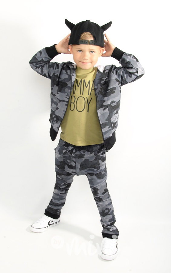 Mamma's boy komplet kiwi - chlapecké triko dlouhý rukáv + army baggy
