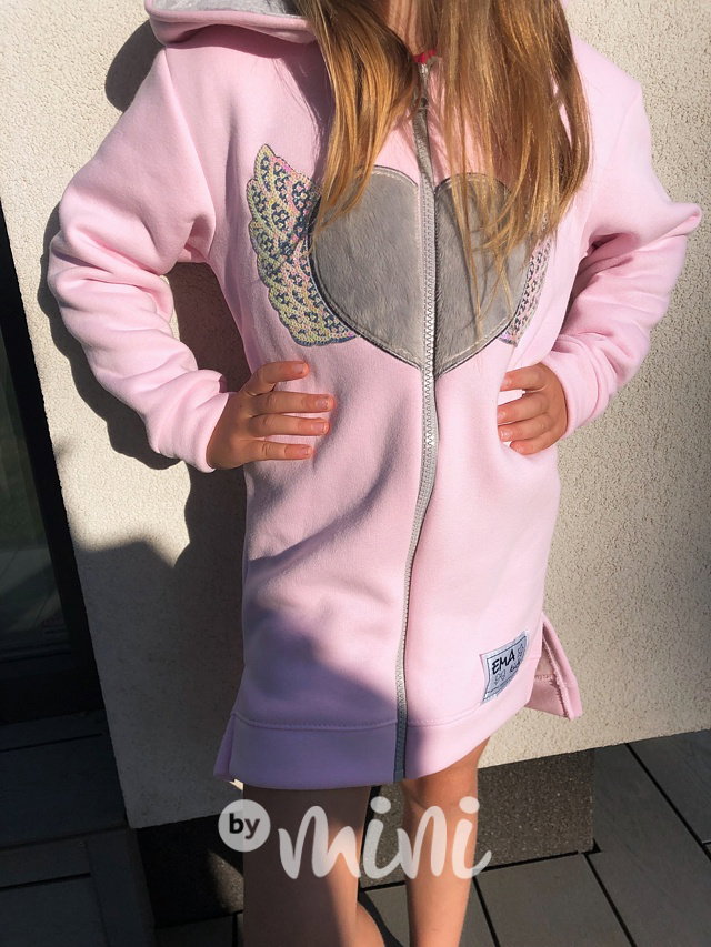 Dlouhá vyteplená dívčí srdíčková mikina pink