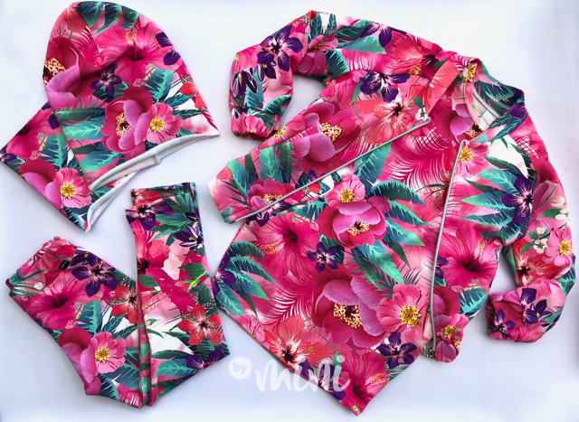 Pink flower stretch legíny