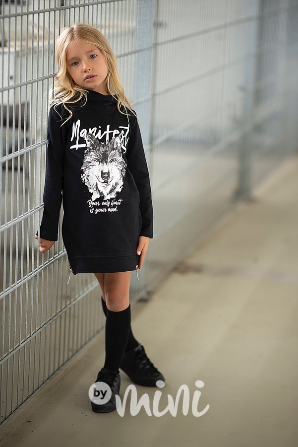 *Premium* Manifest hoodie dress black - dívčí černá mikina