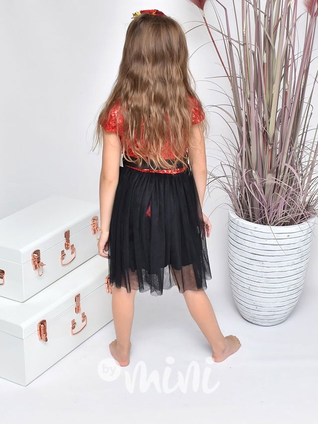 Flitrové dívčí šaty s tylovou sukní - red