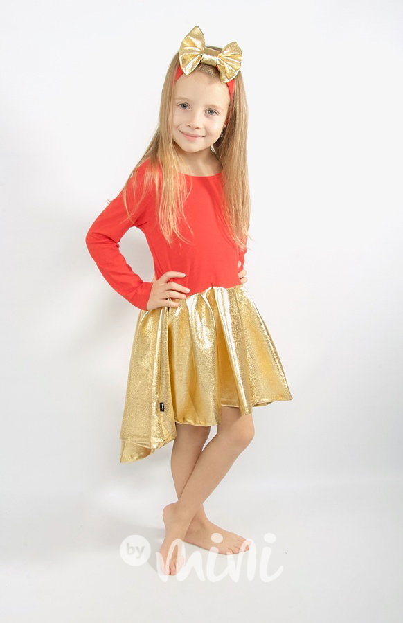Gold ballerina šaty s čelenkou - červené