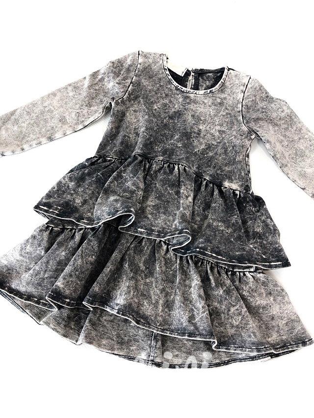 Ice black denim volánkové šaty