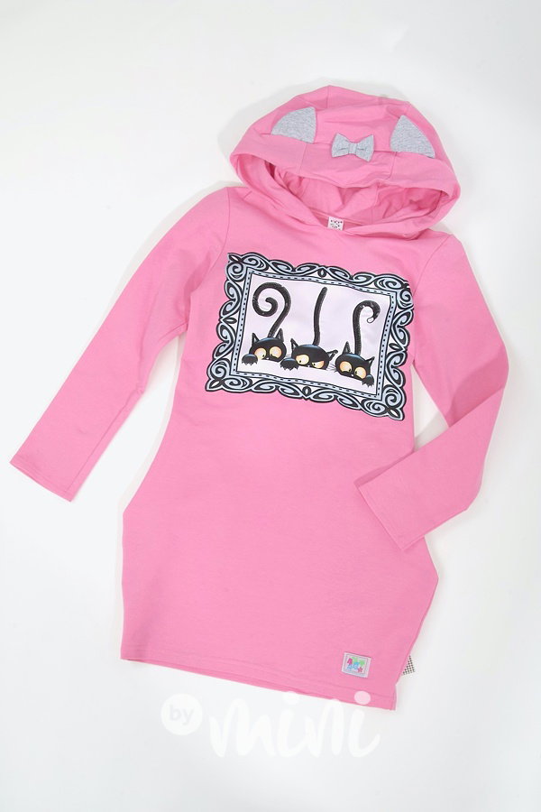 Hoodie dress s kapucí - kočky