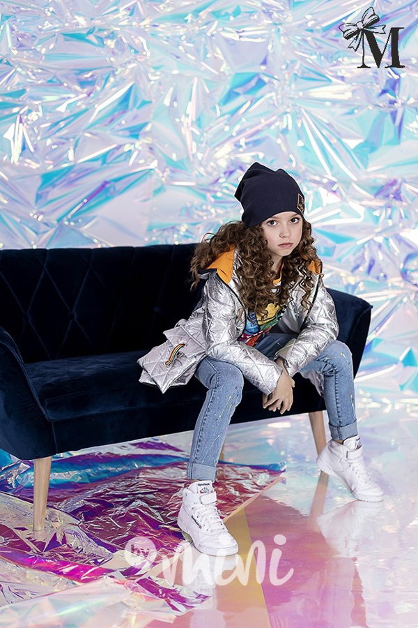 Stříbrný dívčí dětský jarní kabátek s kapucí by mini