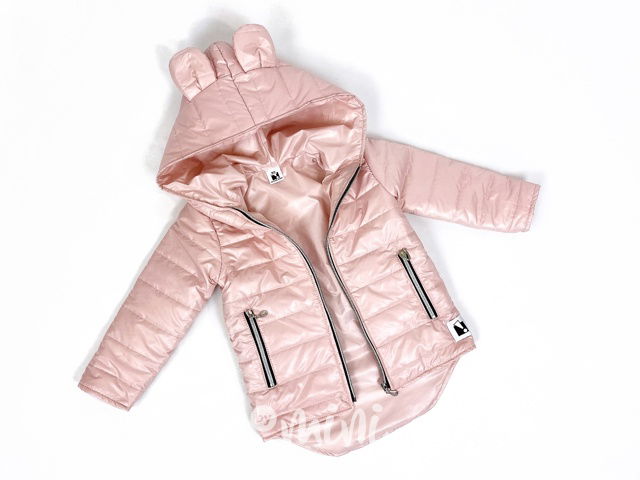 Světle růžová jarní dívčí prošívaná bundička s kapucí