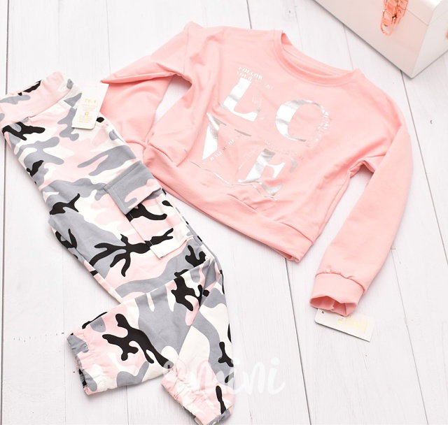 LOVE pink army tepláky + mikina