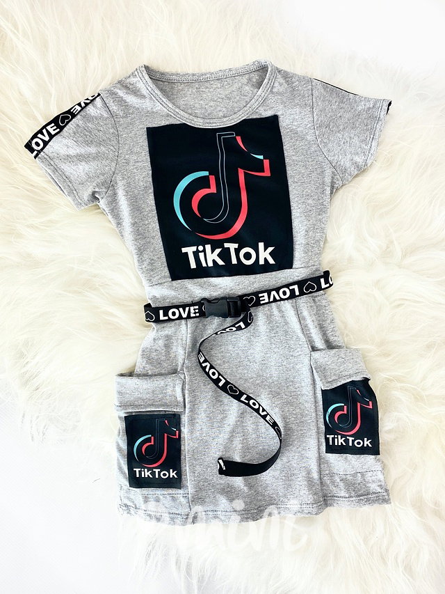 Tik Tok sporty šaty s páskem - šedé