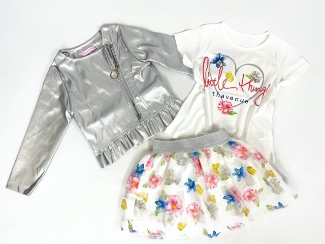 Dívčí jarní souprava silver tutu sukně, triko a bunda bymini
