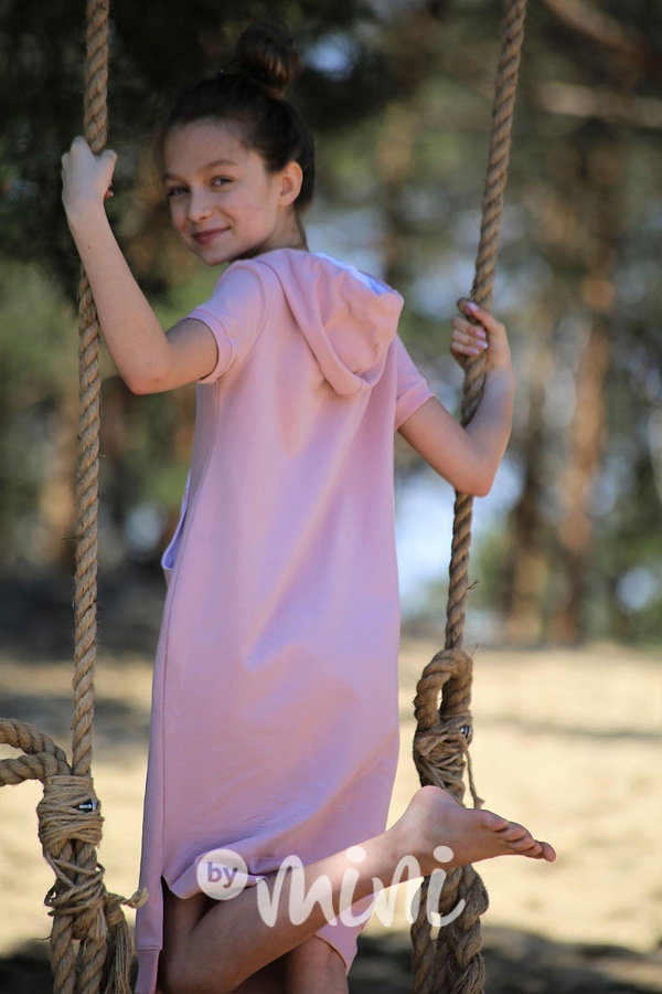 Long hoodie šaty - pudder pink