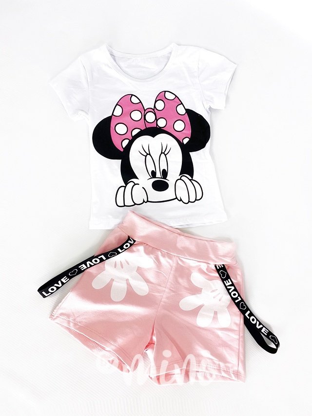 Minnie letní set - pink šortky s laclíky a triko