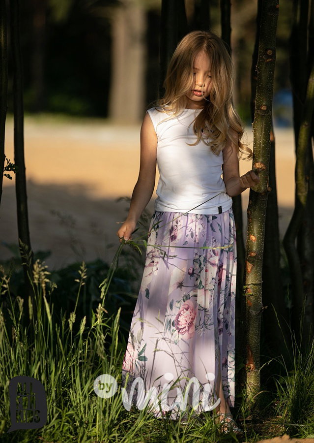 Flower midi sukně s všitými kraťasy - lila