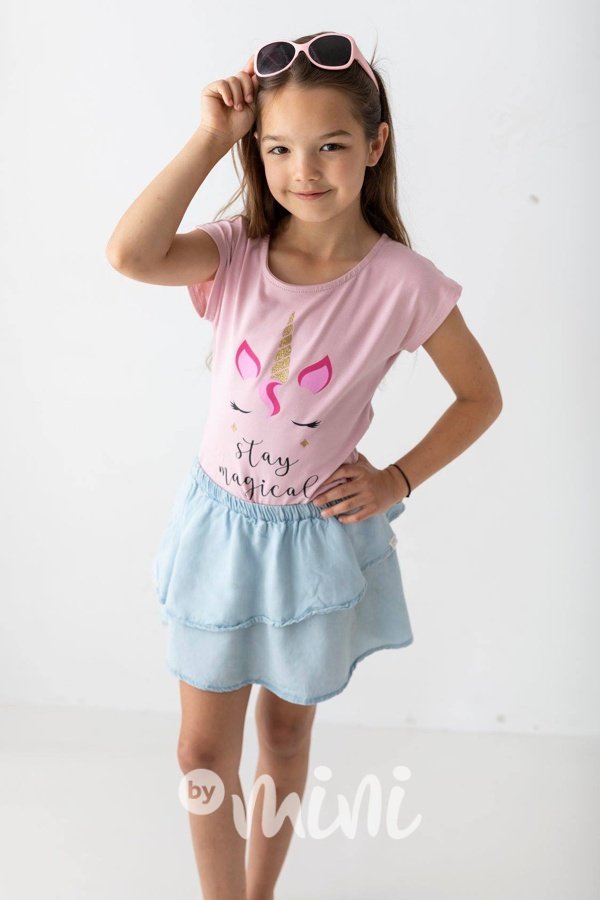 Dětské bavlněné růžové triko s jednorožcem 