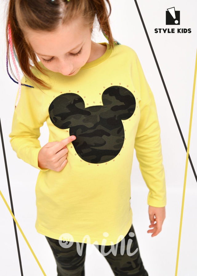 Žluté dívčí prodloužené tričko army legíny