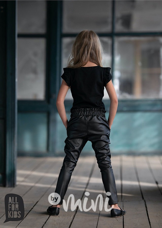 Leather look pants s volánkem černé *by AFK*
