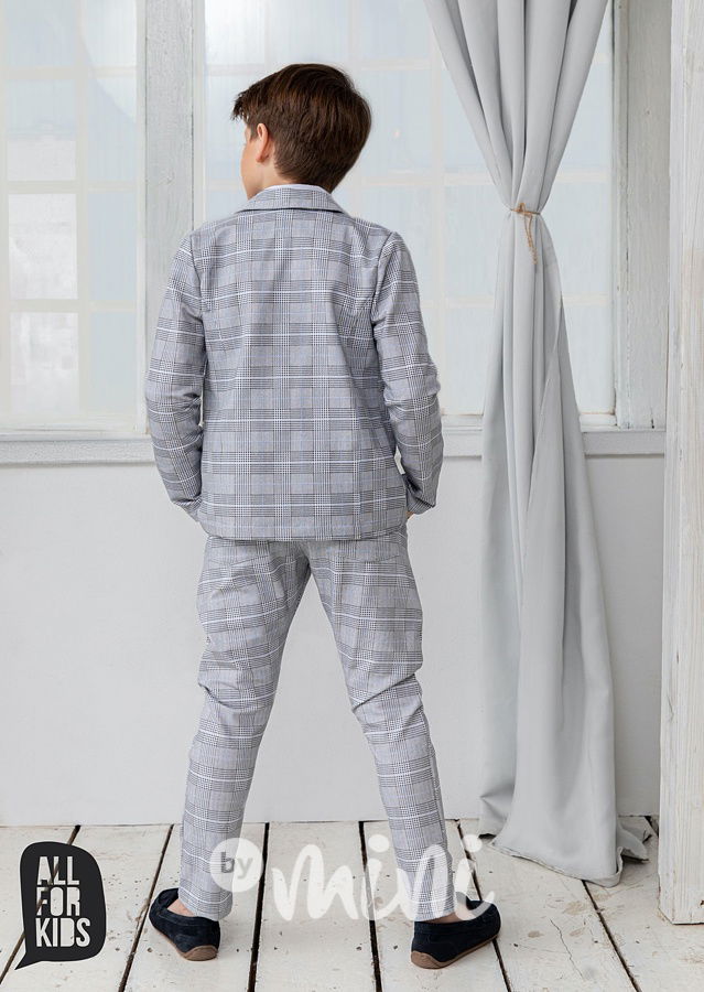3ks Elegant karo set s motýlkem - light grey & blue