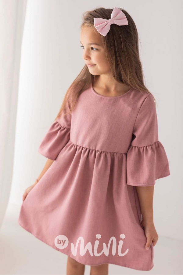 Pastel pink dívčí šaty s balonovými rukávy