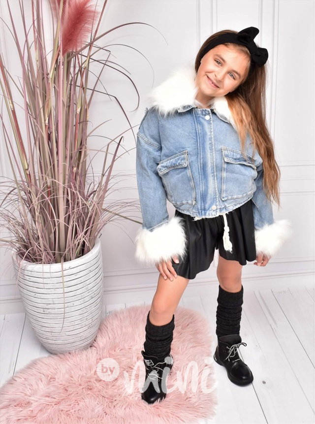 Oversize jeans bunda s kožíškem
