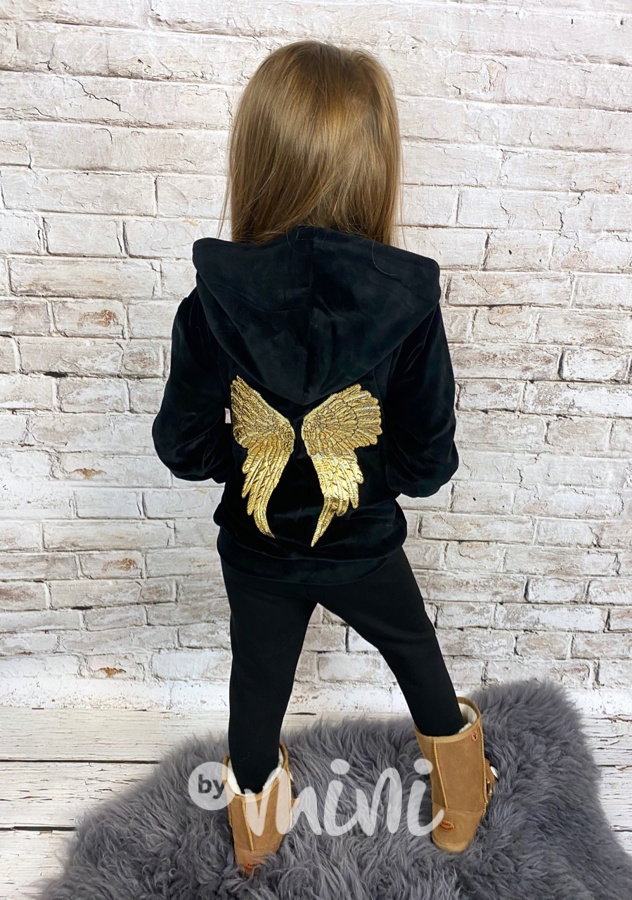 Angel gold wings velur mikina černá