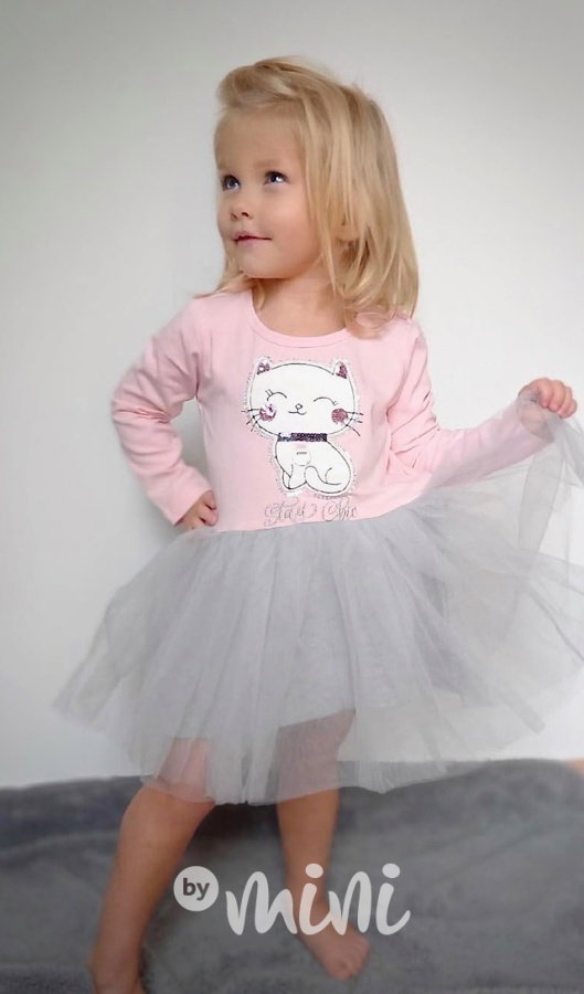 Kitty tylové šaty pink/grey