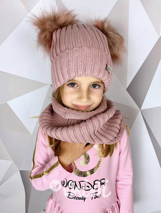 Super termo kulich dvě bambule + nákrčník - PINK