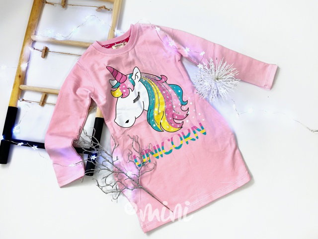Unicorn dětská tunika s flitry - růžová