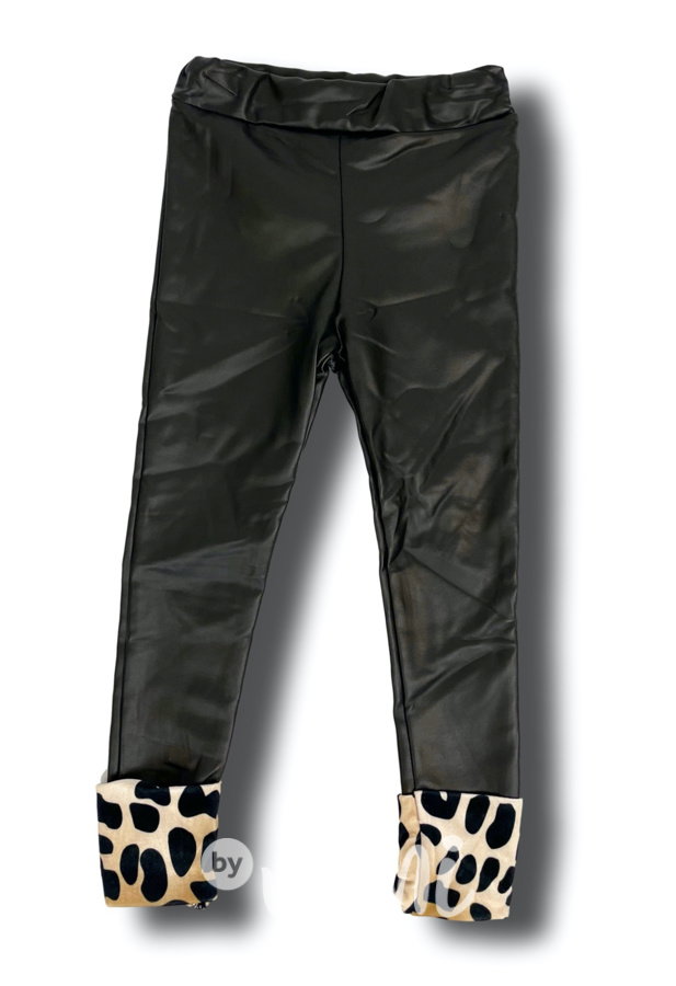 Oteplené black/leopard eco leather dívčí legíny
