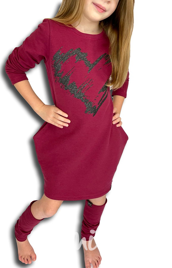HEART bordo asymetrická dívčí tunika + návleky
