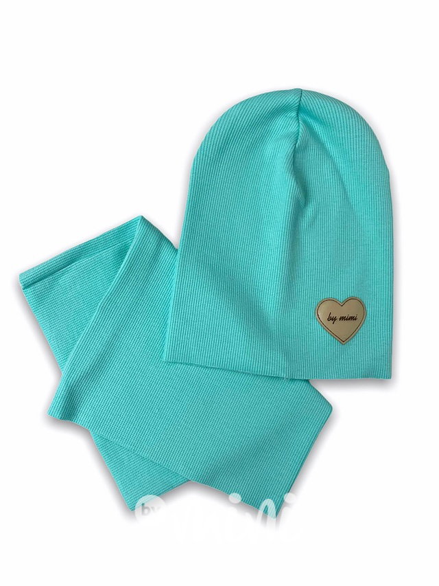 Ice mint žebrovaná beanie čepka s nákrčníkem