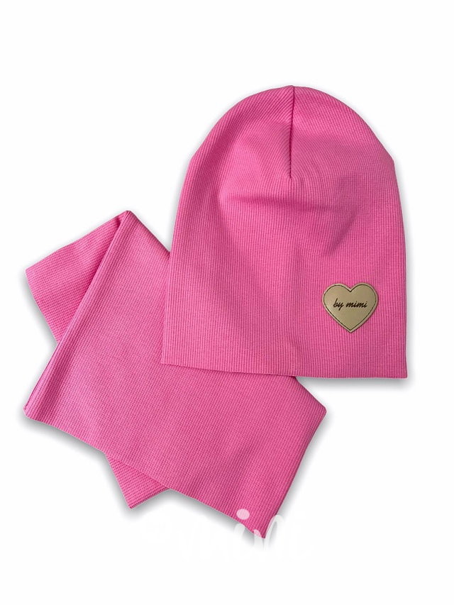Barbie pink žebrovaná beanie čepka s nákrčníkem